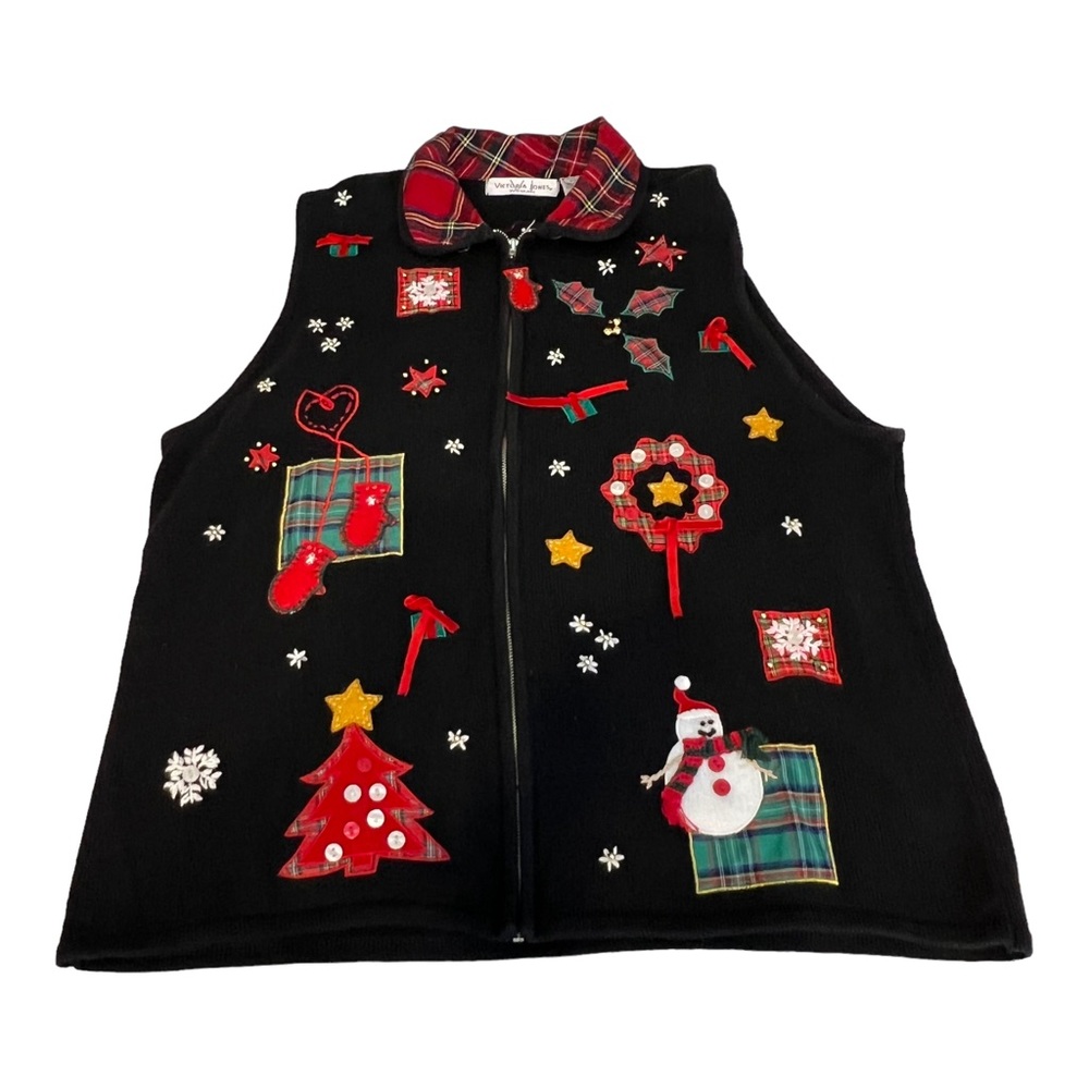 Vintage Victoria Jones Women’s Ugly Christmas Sweater Vest Zip Up